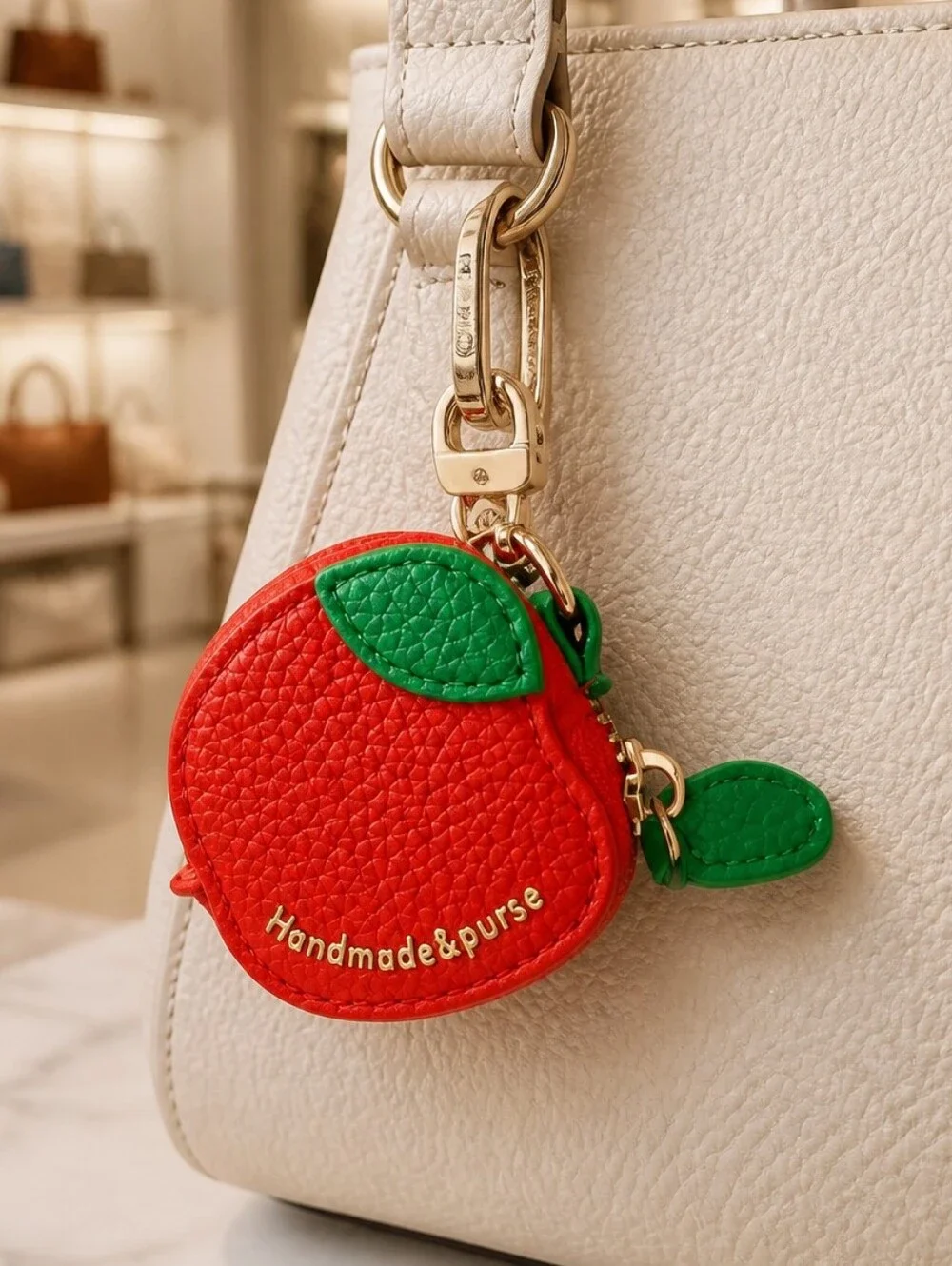 Apple Mini Coin Purse Keychain Red Embroidered Fruit Pouch Bag Charm